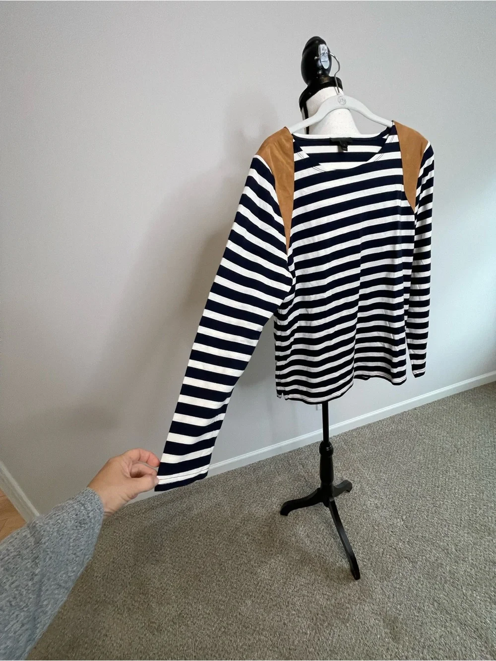 J.Crew size large striped cotton and leather top casual business stripes